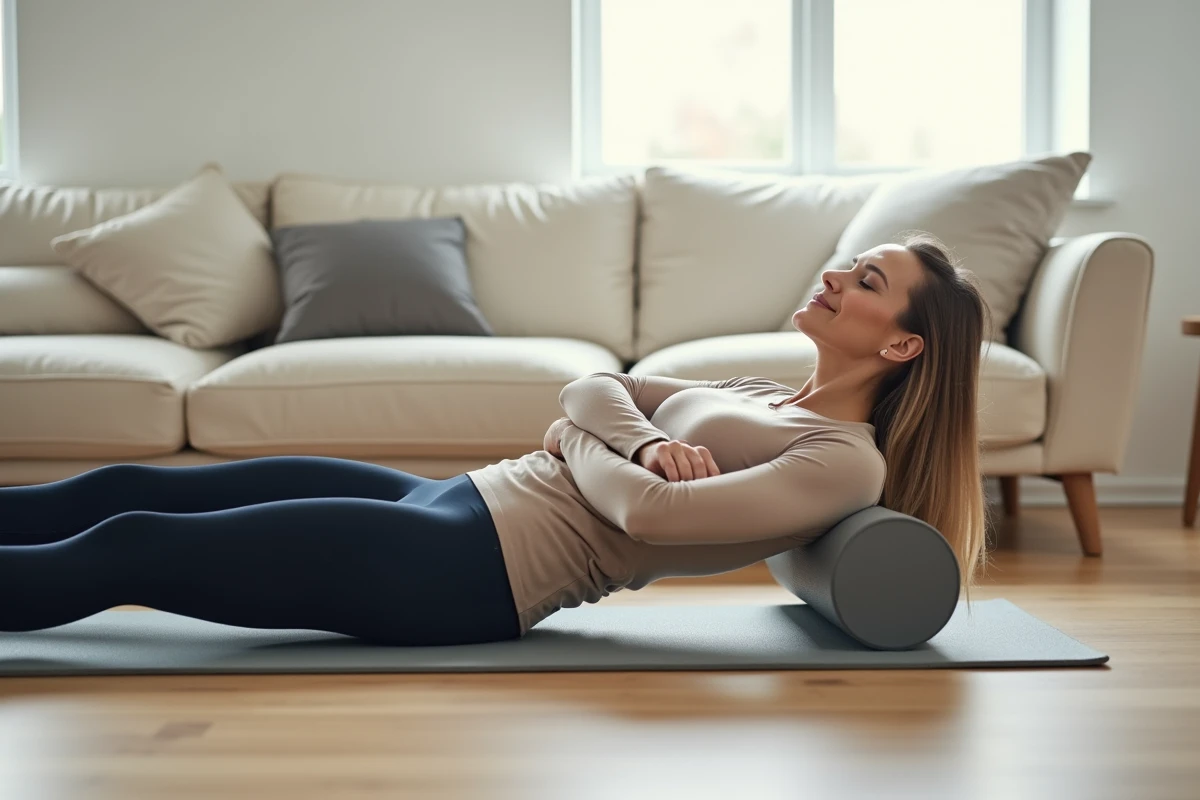 Femme allongée sur un foam roller pour détendre les muscles du dos contractés grâce à l'auto-massage myofascial