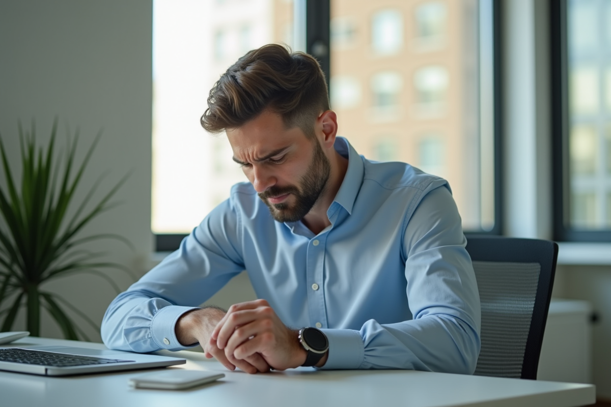 Employe de bureau montrant une douleur au poignet
