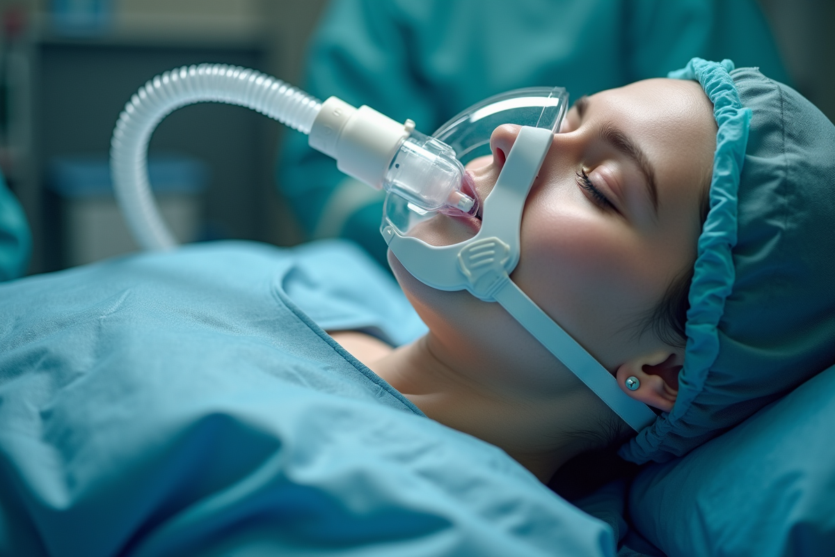 Circuit de ventilation connecté au visage du patient