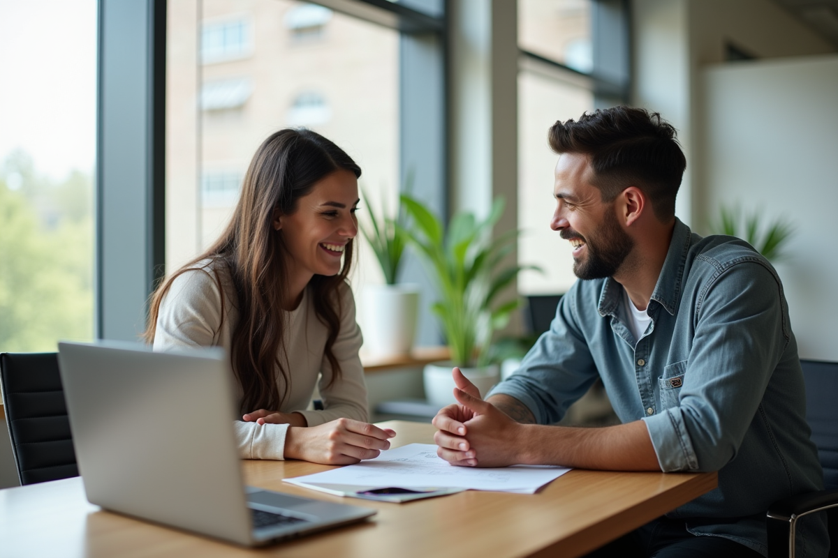 Coach nutritionnel en bureau moderne avec client souriant