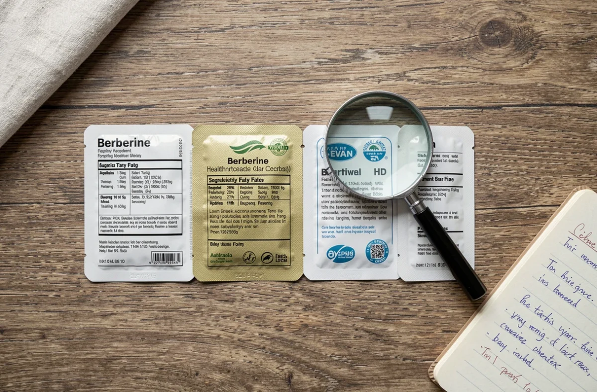 Comparaison de patchs à la berbérine authentiques et contrefaits pour identifier les faux produits
