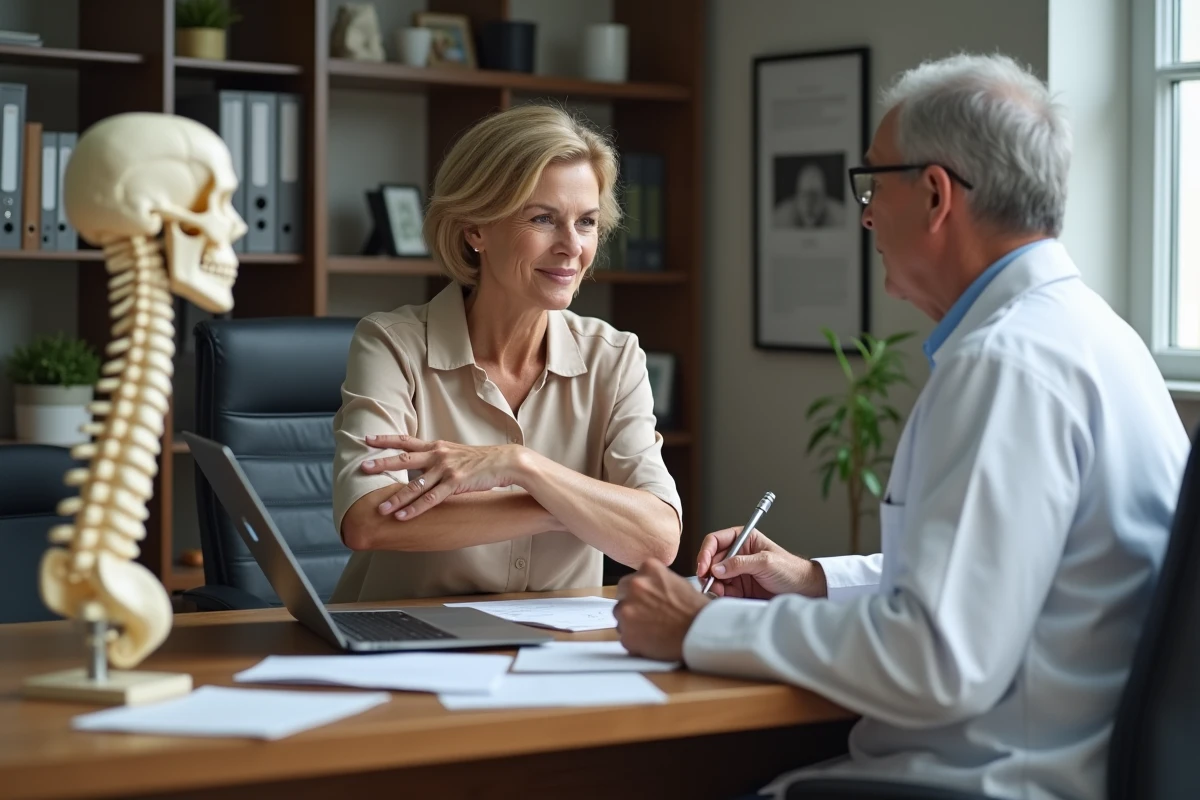 Consultation neurologique pour engourdissement du bras et rétrécissement foraminal cervical avec maquette de colonne vertébrale