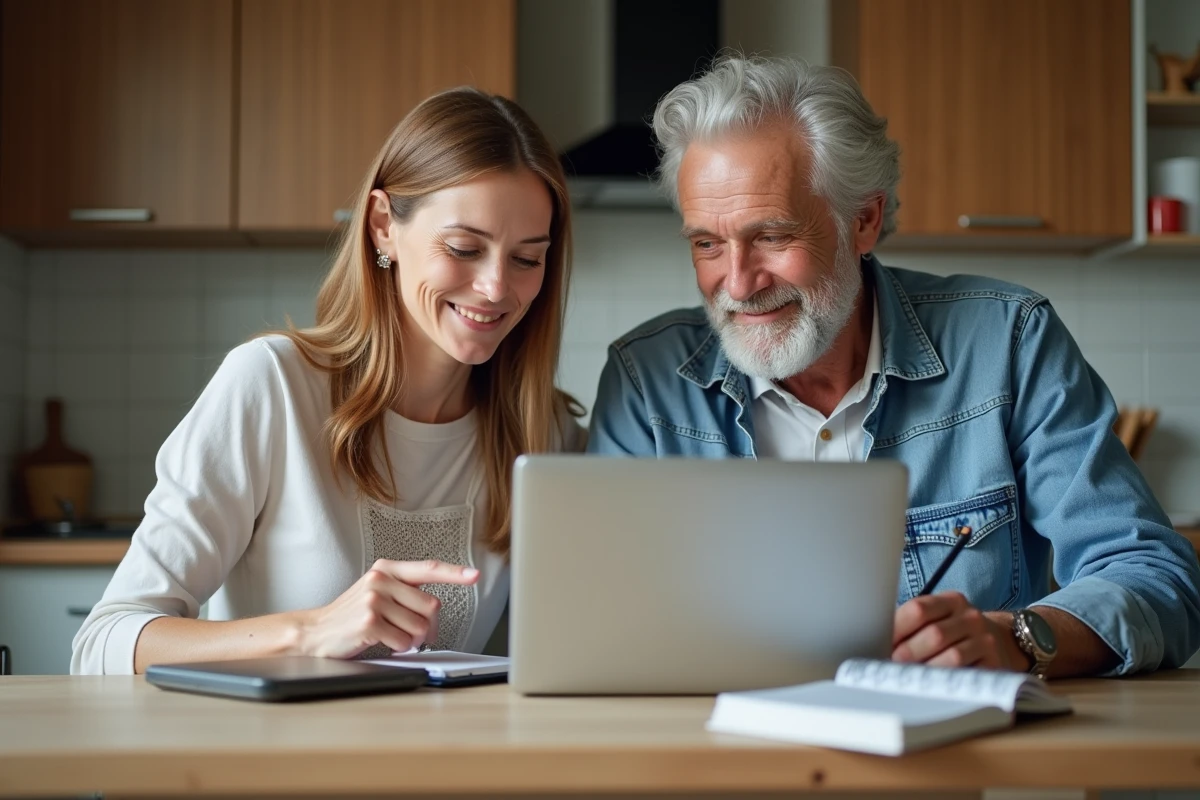 Couple consultant un site officiel de la sécurité sociale pour comprendre la dispense de recherche d'emploi en cas d'invalidité