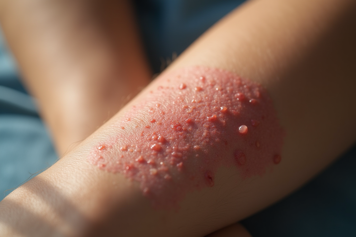Jeune adulte avec eczéma sur l'avant bras en gros plan