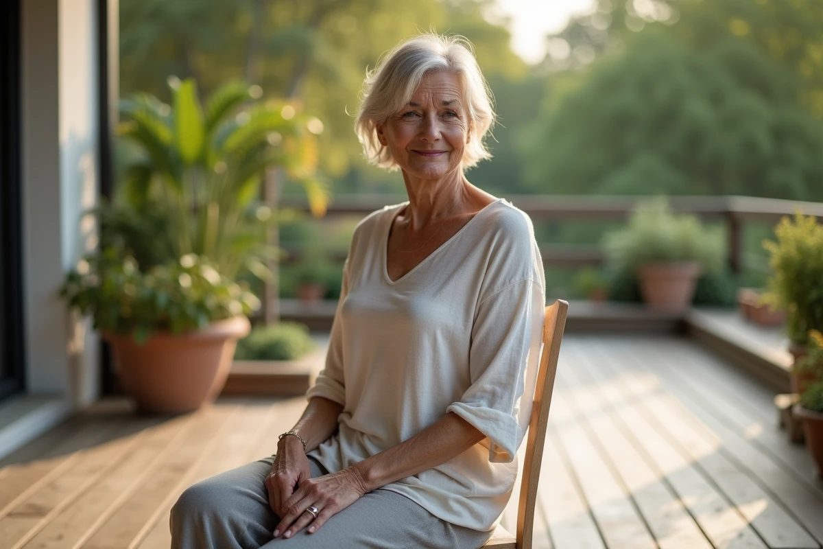 Femme effectuant un étirement latéral doux pour soulager la douleur liée à une côte flottante en respirant