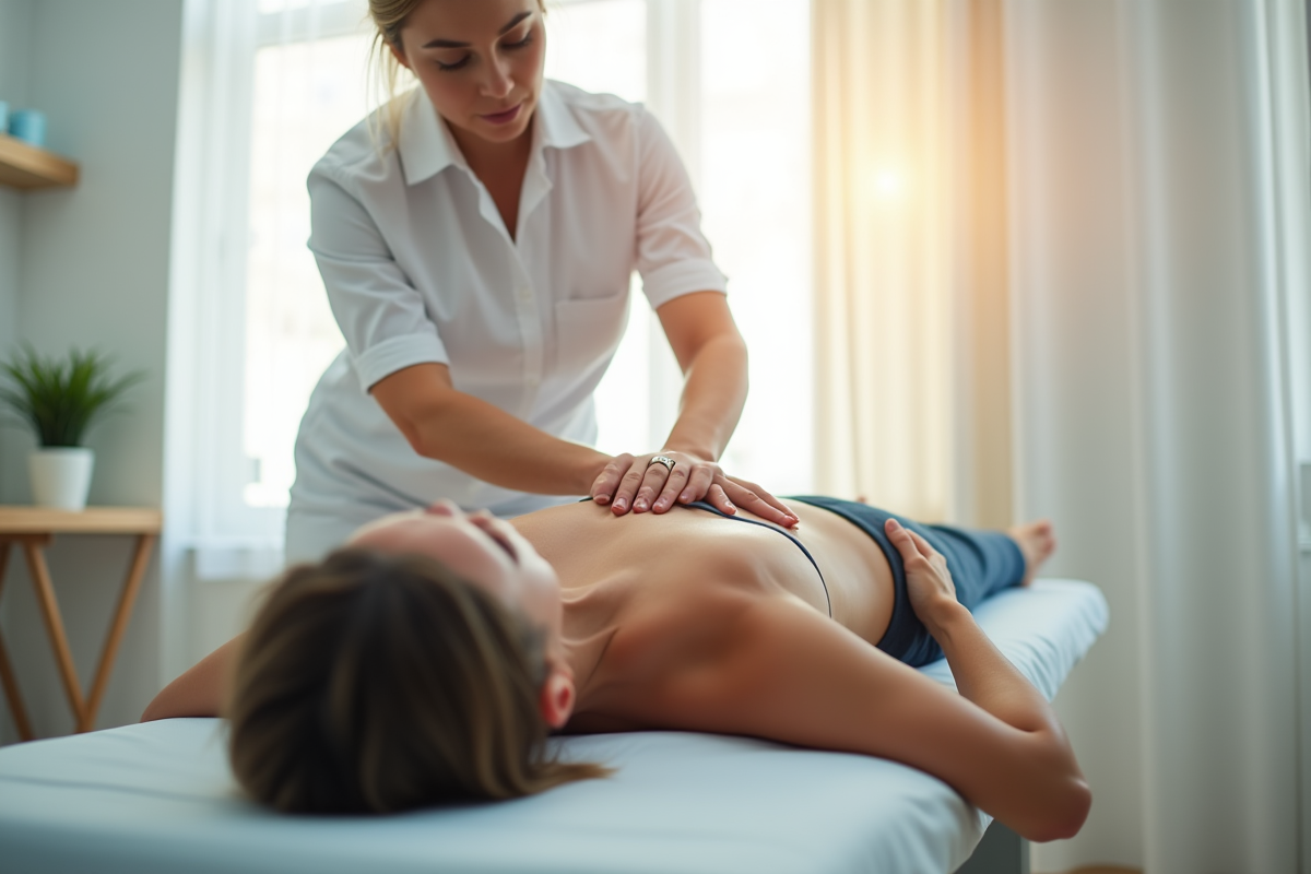 Patient allongé sur le côté lors d'un examen osteopathique