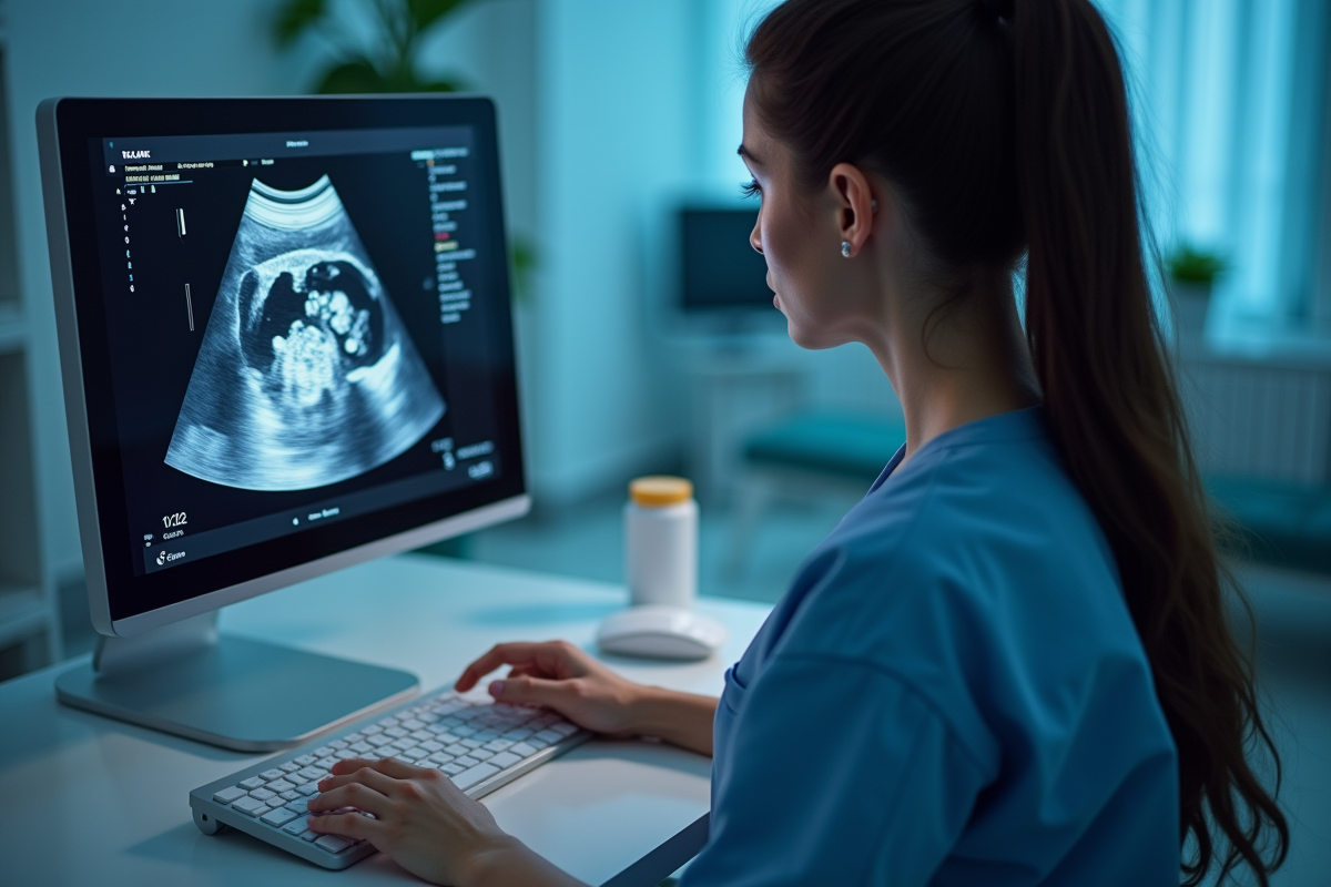 Professionnel médical examinant une image d