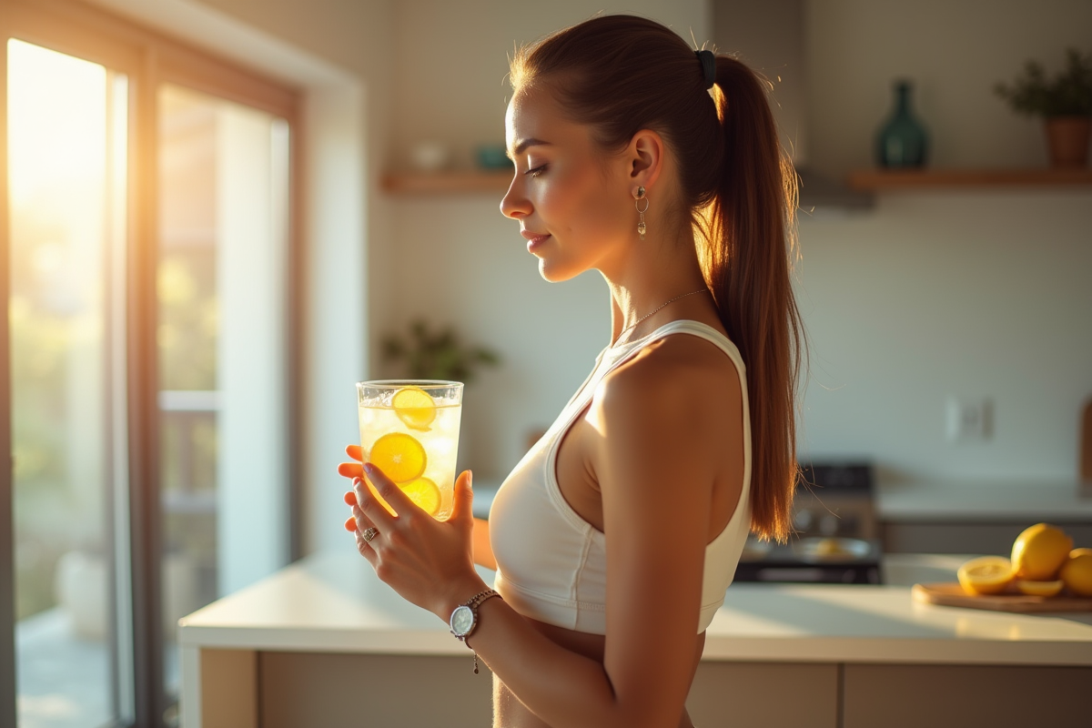 Femme sportive tenant une bouteille d