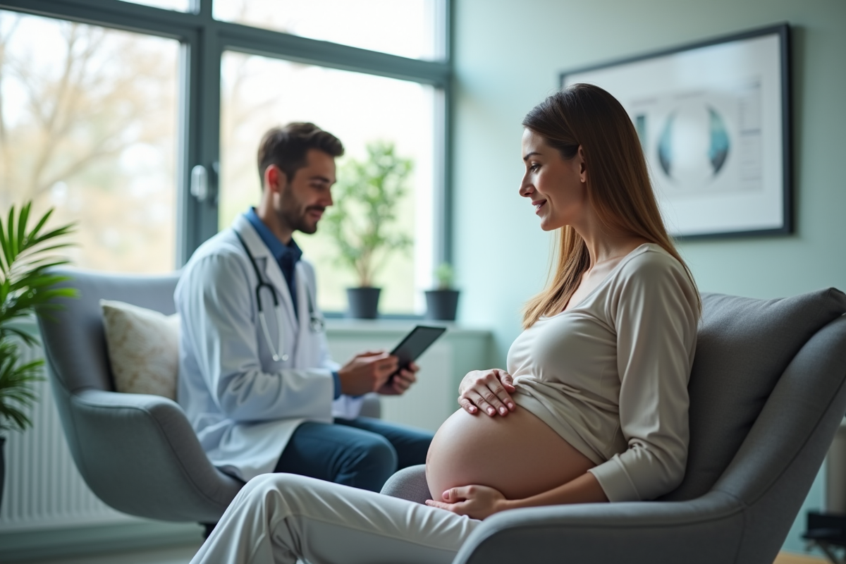 Femme enceinte dans une clinique moderne et lumineuse