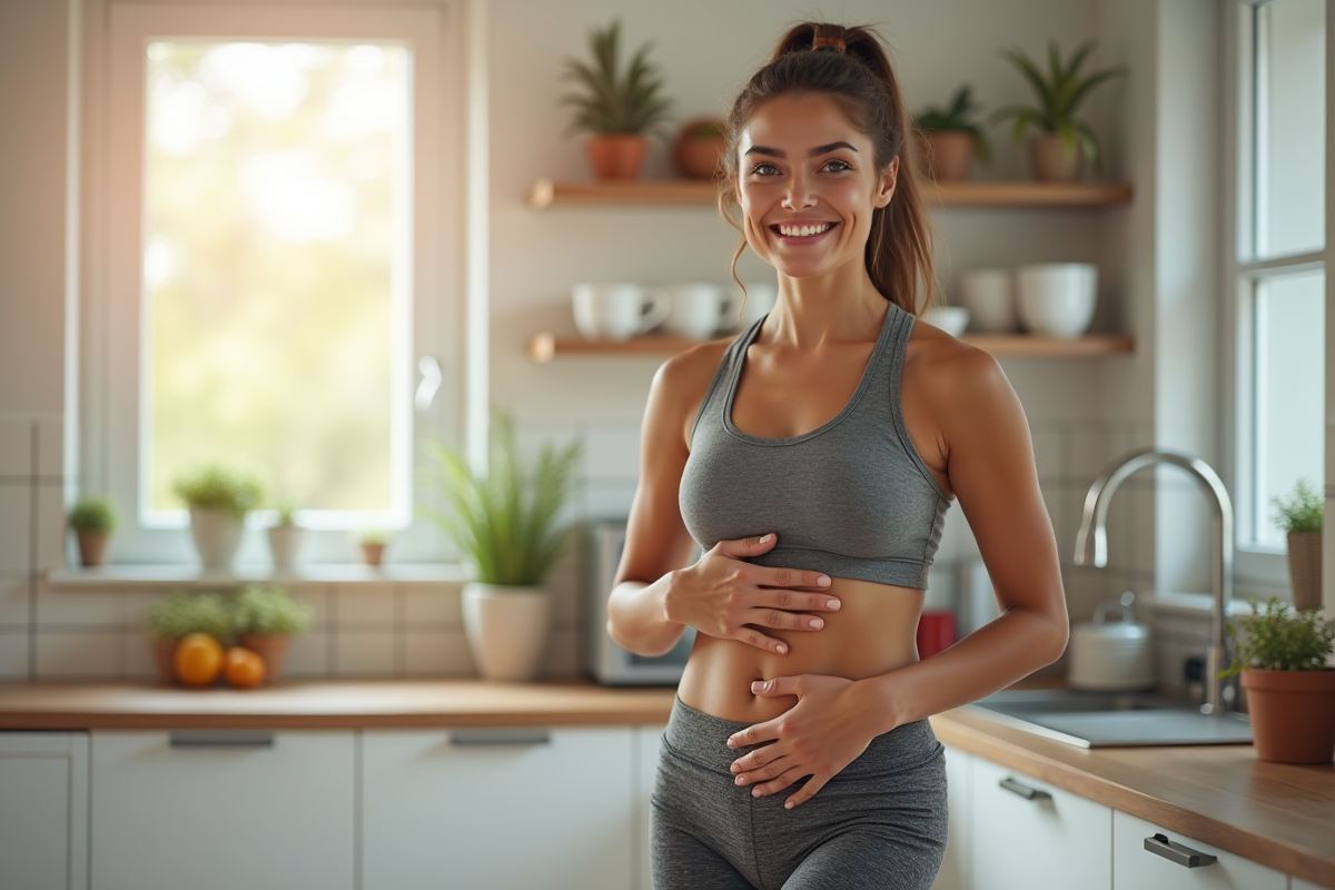 Jeune femme sportive dans une cuisine lumineuse