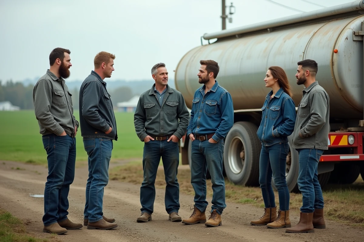 Groupes de fermiers discutant près d