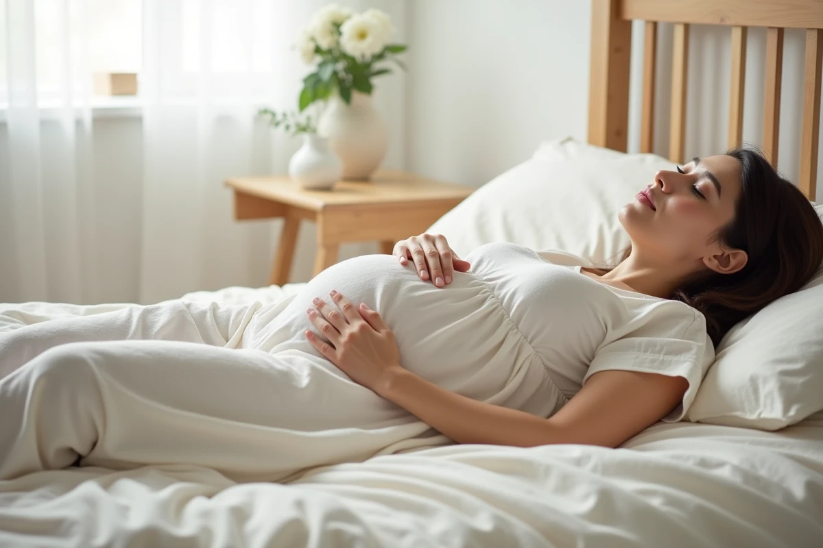 Femme enceinte allongée sur le côté avec les bras engoudis pendant la grossesse