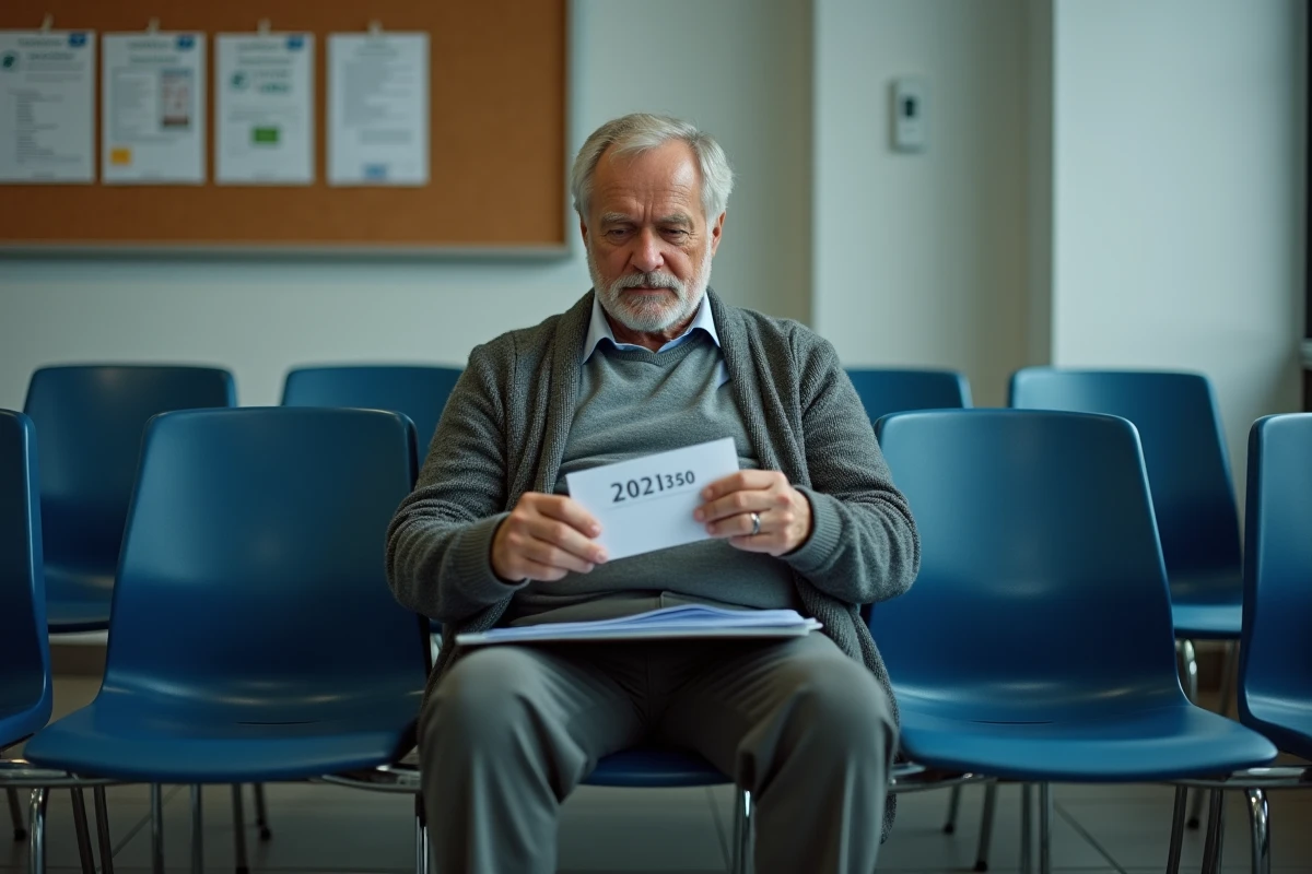 Homme en attente dans une agence France Travail pour une démarche liée à l'invalidité et aux indemnités chômage