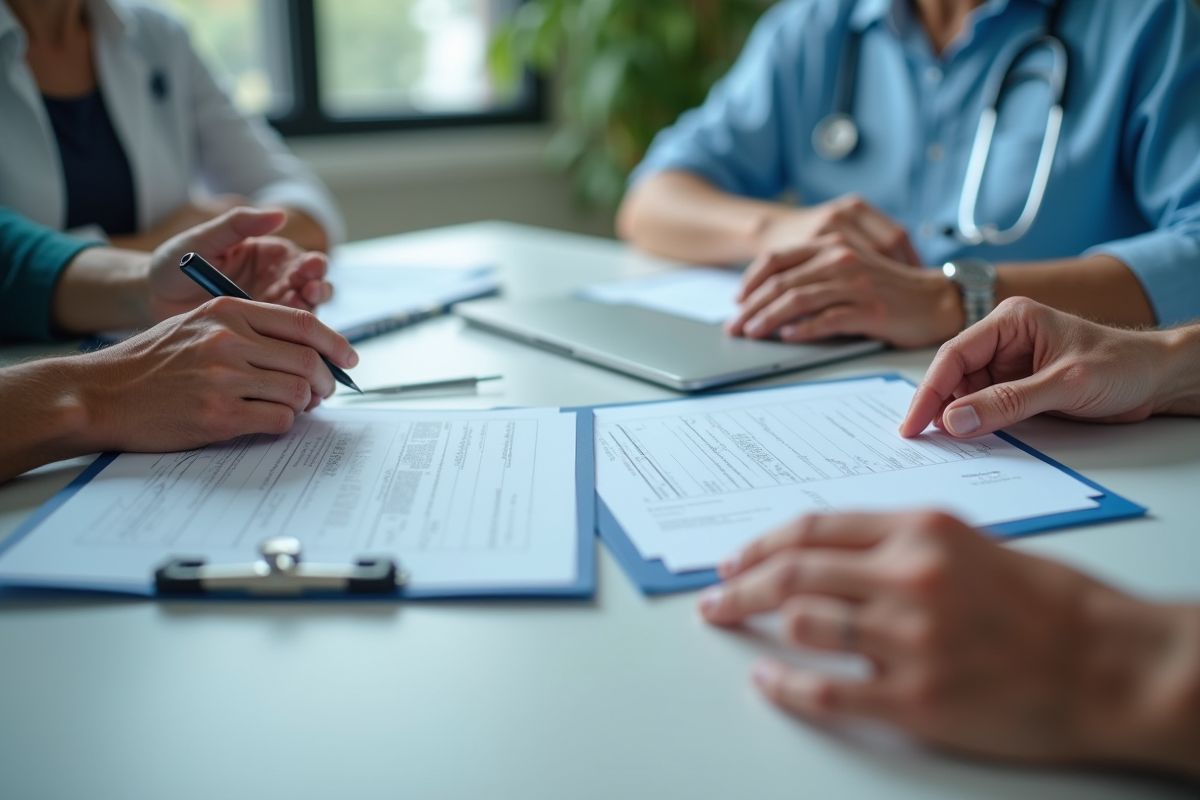Mains de personnes agees tenant des documents médicaux