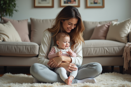 Femme et bébé partageant un moment de tendresse à la maison