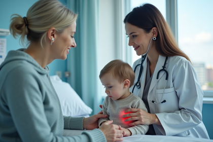 Medecin femme en consultation avec un enfant dans une clinique