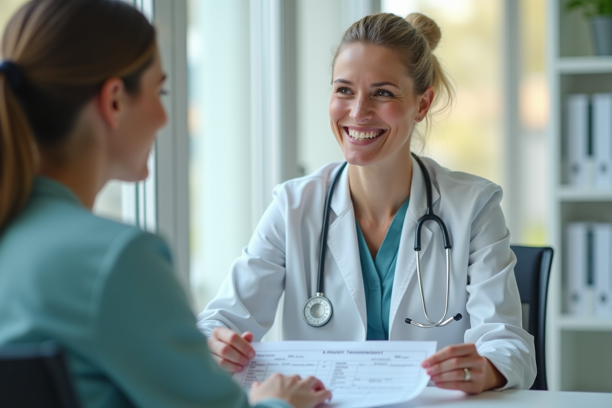 Medecin femme discutant des resultats hormonaux avec une patiente