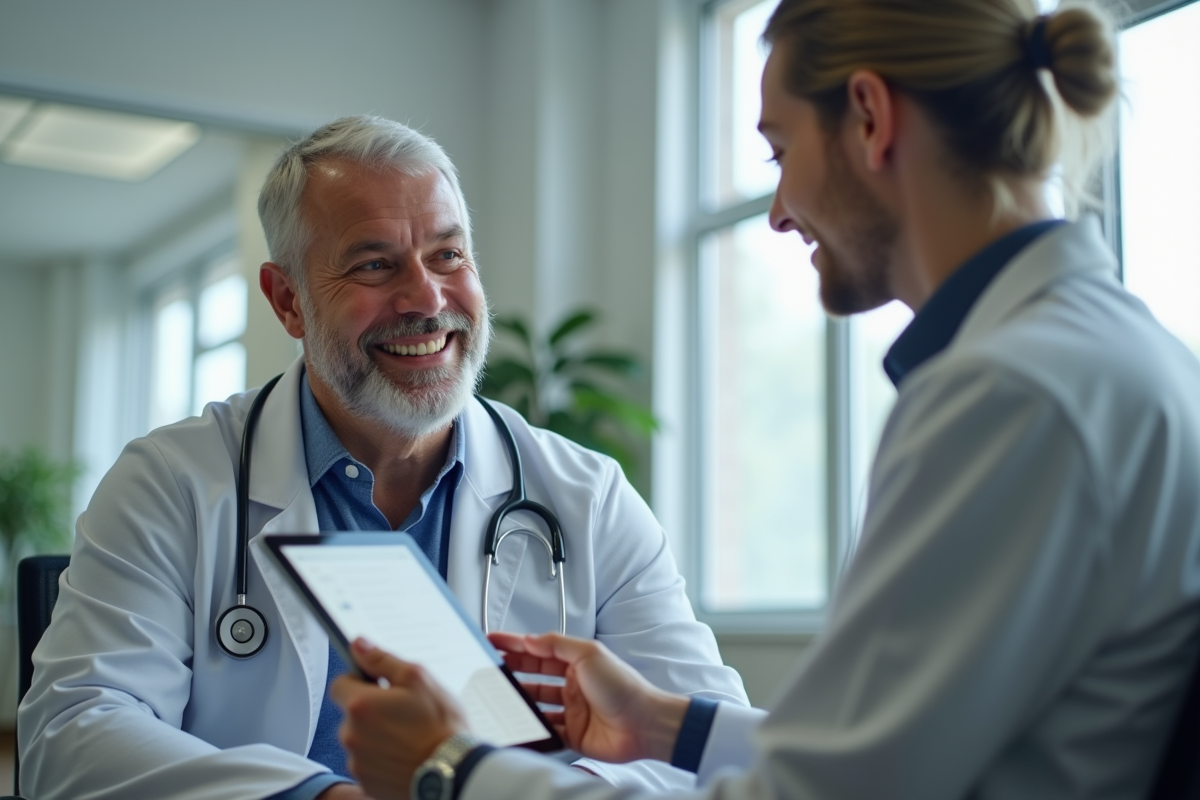 Medecin souriant en visio consultation avec patient