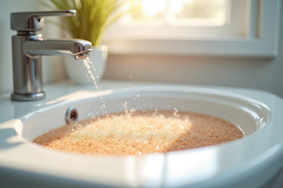 Morceaux de cheveux sur un lavabo blanc en lumière naturelle