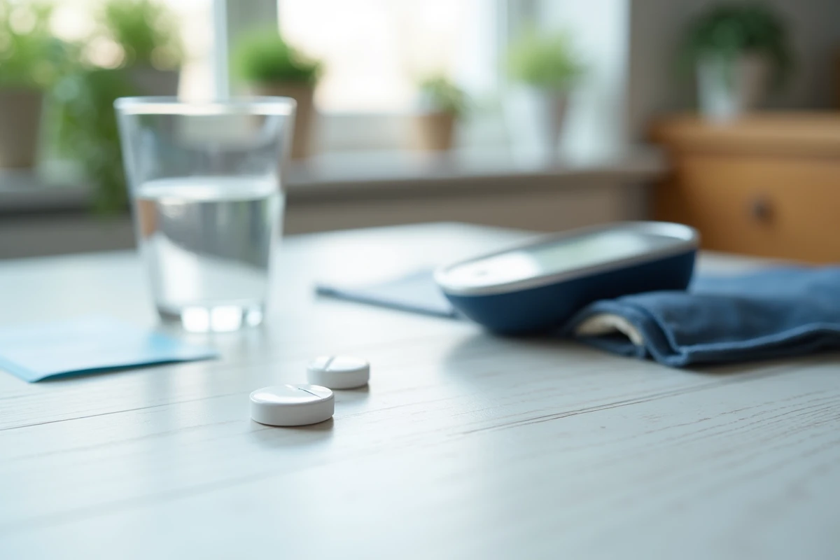 Paracétamol et tensiomètre sur une table, illustration du lien entre malaise vagal et pression artérielle