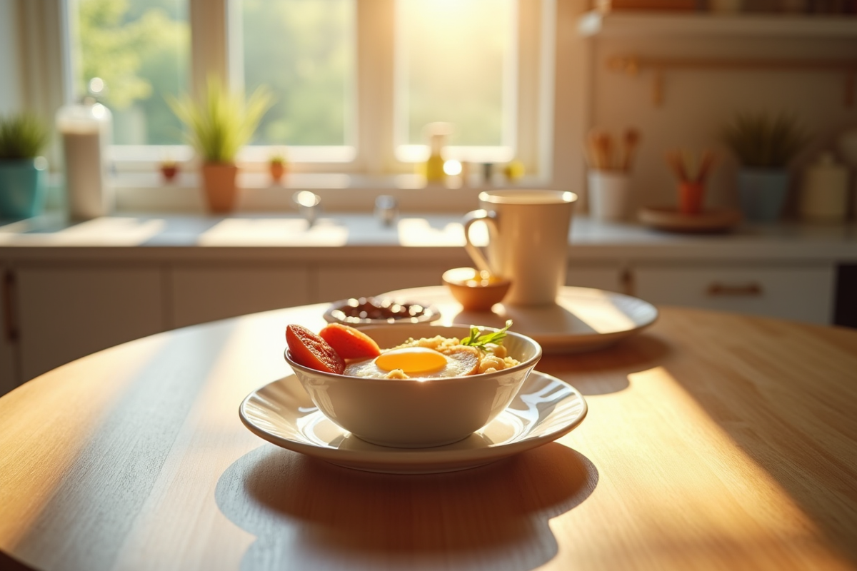 Petit déjeuner sain dans une cuisine lumineuse