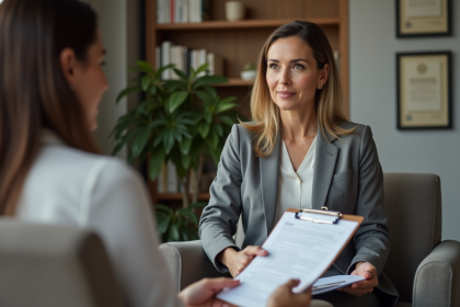 Psychologue femme en consultation dans un bureau moderne