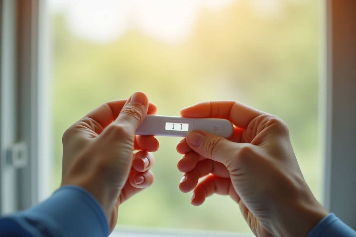 Main tenant un test rapide positif près d'une fenêtre ensoleillée