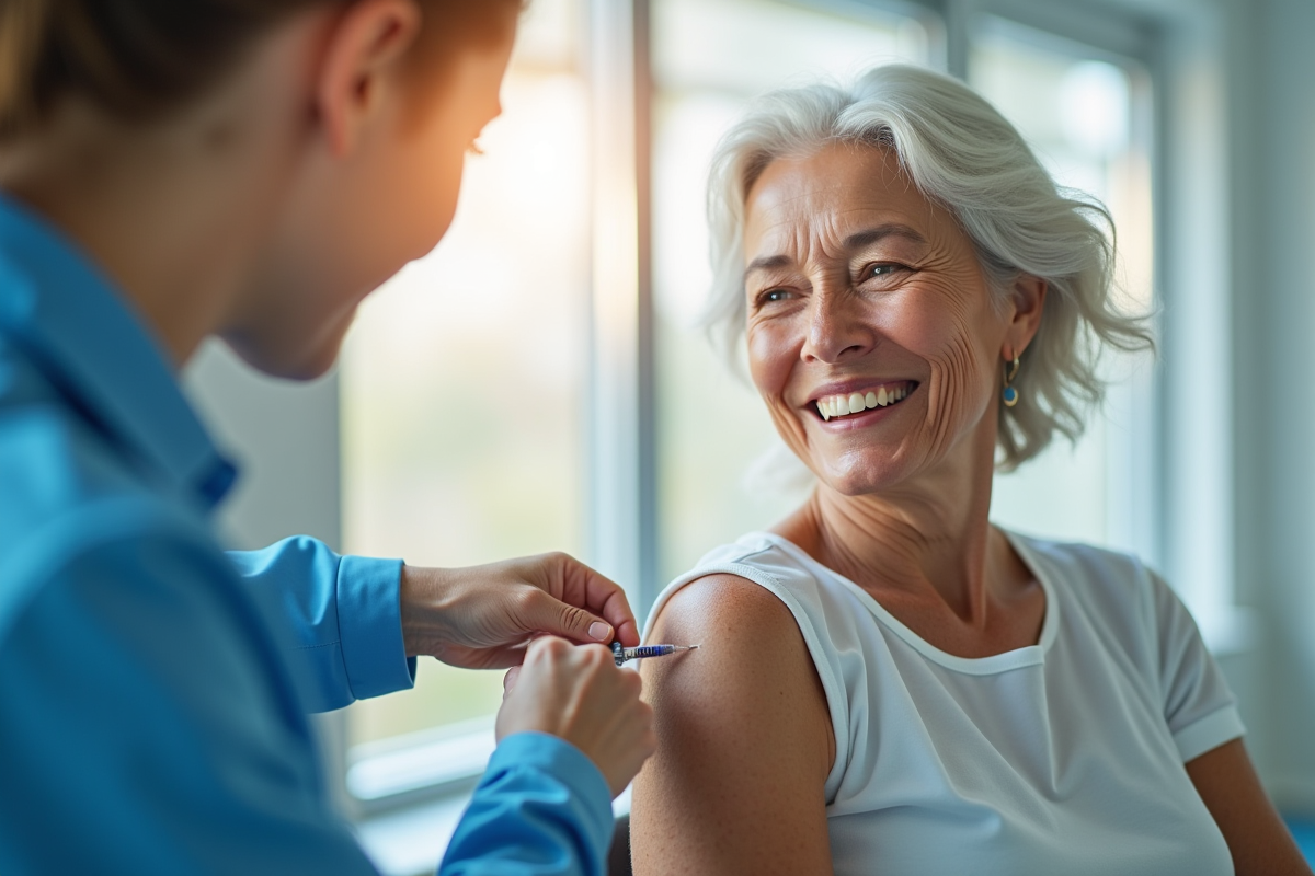 Femme senior recevant une vaccination dans un centre de santé